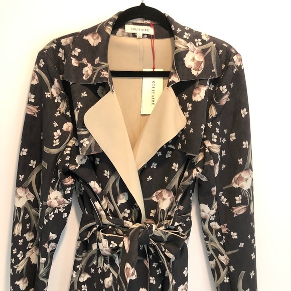 ANTHRO Solitaire Floral Vegan Suede Trench Coat - Picture 7 of 12